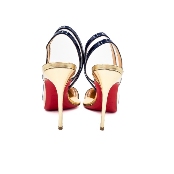Christian Louboutin Patent Leather PVC Red Navy D'orsay Pumps Heels 37.5 - Picture 8 of 10